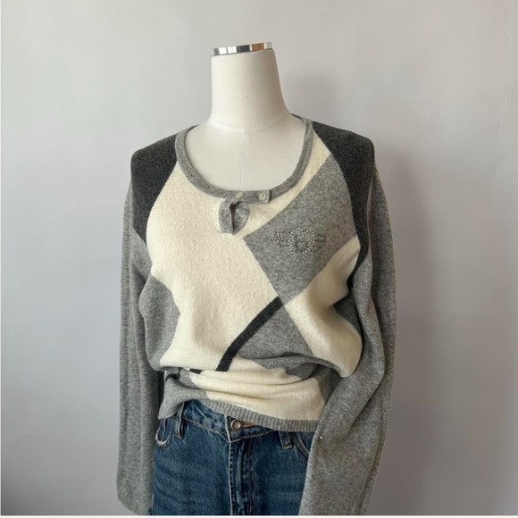 Baroni Sweaters - Vintage 1990s Baroni Geometric Colorblock Knit Sweater wool blend.